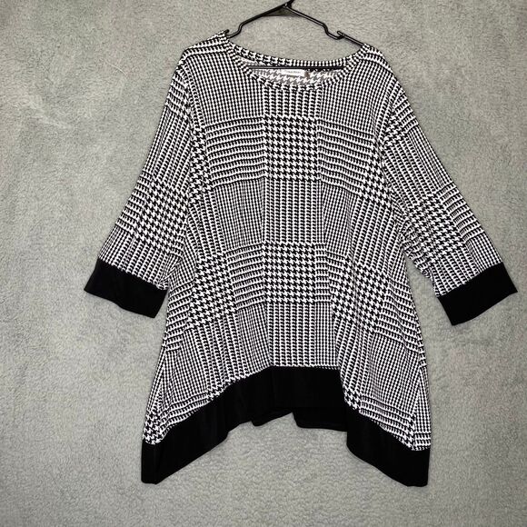 Calvin Klein womens 3/4 sleeve black white career tunic asymmetrical slinky 3X - Picture 1 of 6